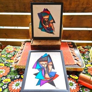 Vintage African Batik Abstract Fabric Wall Art